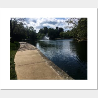 Sidewalk next to the Pond and Fountain in the Middle of Loose Park Posters and Art